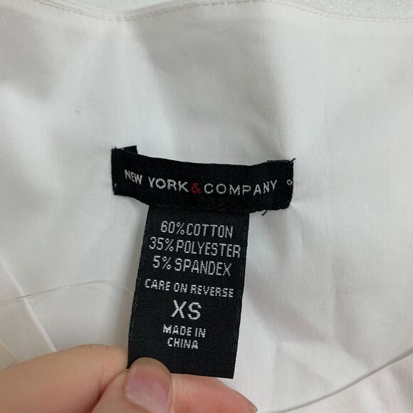 New York & Company Shirt Womens XS Extra Small White Pleated Short Sleeve Scoop - Picture 9 of 13